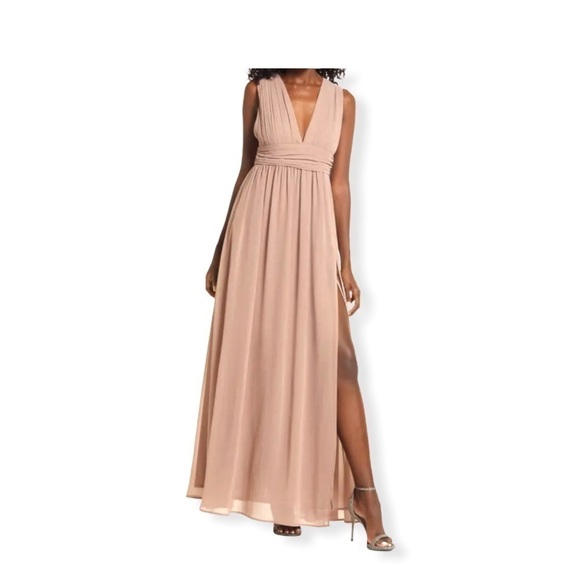 NWT Lulu’s Heavenly Hues A-line Gown In Taupe. - Picture 1 of 16